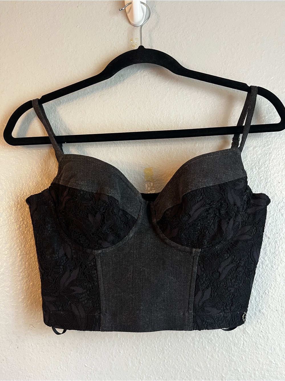 Guess Black Lace & Dem Bustier Crop Top